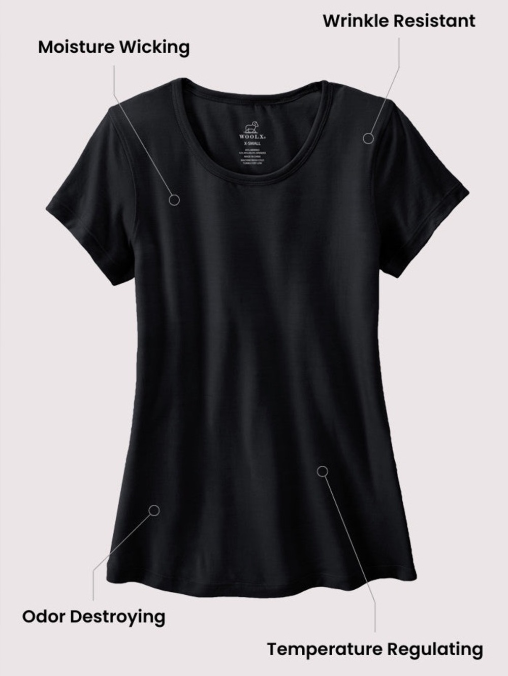 WoolX Black Addie Merino Wool Short Sleeve T Shirt